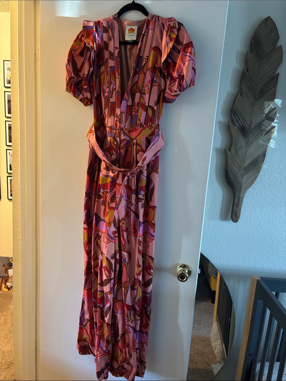 FARM Rio Pink Multicolor Abstract Floral Wrap Jumpsuit